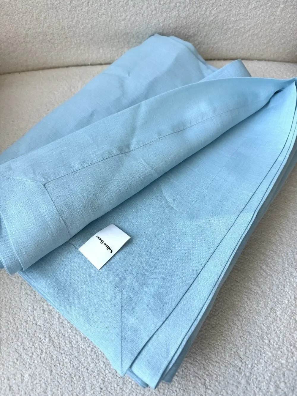 60x90 100% Pure Linen Tablecloth Sky Blue Machine Washable Solino Home